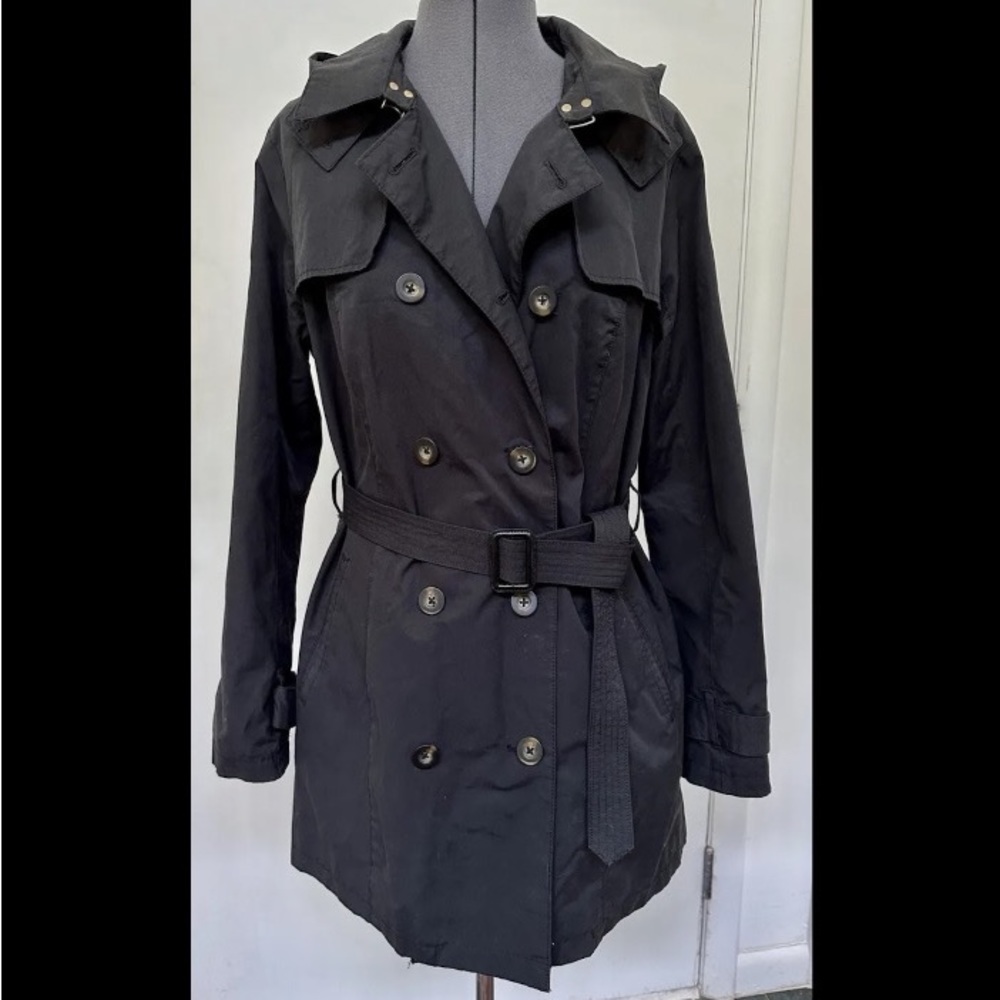 CLASSIC Y2K 90s A NEW DAY LADIES TRENCH STYLE COAT HOODED BELTED L LARGE